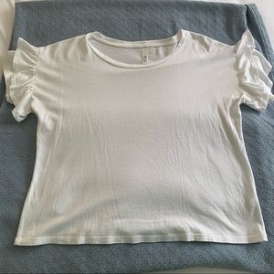 Jolie White Tee Shirt with Ruffle Sleeves - Small
